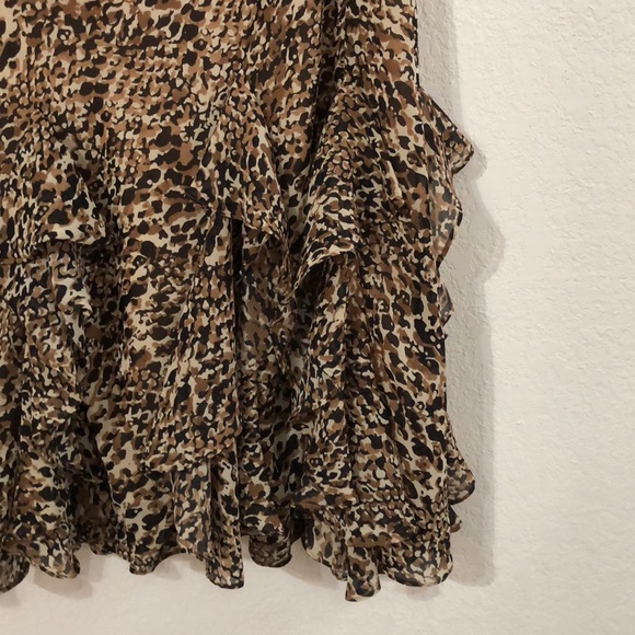 Ralph Lauren Black Brown Georgette Animal Print Ruffle Skirt - Picture 7 of 8